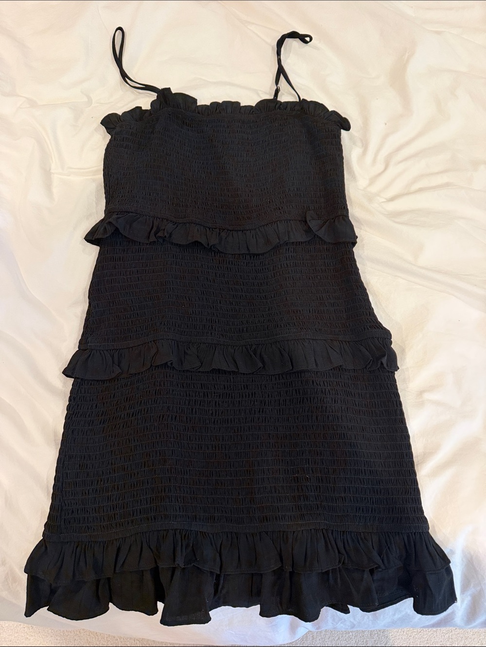 Blue Blush Black Smocked Ruffle Mini Dress